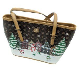 New Giani Bernini Ice Skating Bears Tote Shoulder Bag Purse Winter Holiday